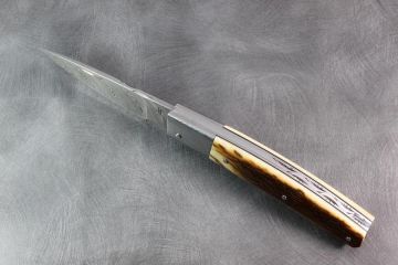 Couteau pliant Harpon ivoire de mammouth acier damas inox