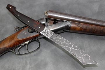Grand couteau Patriarche bois de fer d\'Arizona acier damas gravure Fabre (MOF)