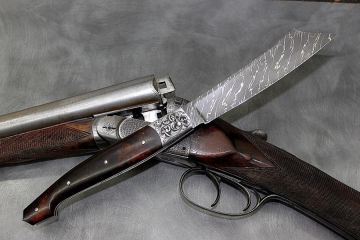 Grand couteau Patriarche bois de fer d\'Arizona acier damas gravure Fabre (MOF)