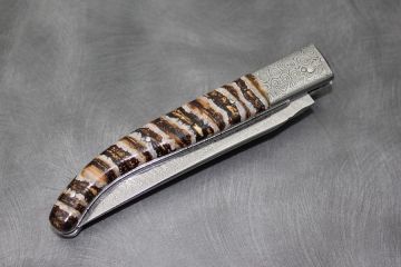 Couteau pliant design Laguiole molaire de mammouth acier damas inox