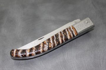 Couteau pliant design Laguiole molaire de mammouth acier damas inox