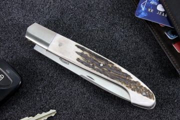 Couteau pliant Pyrène 13 cm lame 12c27 manche bois de cerf