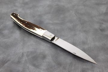 Grand couteau pliant Rital bois de cerf acier damas
