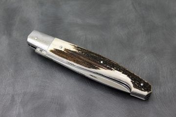Grand couteau pliant Rital bois de cerf acier damas