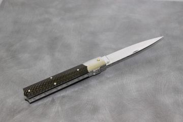 Couteau pliant Rétro fibre carbone acier damas inox