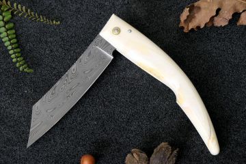 Couteau pliant Eustache lame damas inox manche ivoire de phacochère