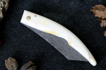 Couteau pliant Eustache lame damas inox manche ivoire de phacochère