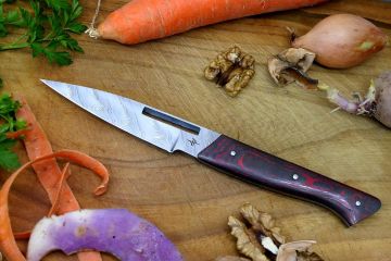Couteau de cuisine office éplucheur deux en un acier damas inox