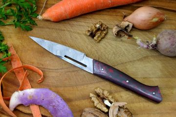 Couteau de cuisine office éplucheur deux en un acier damas inox