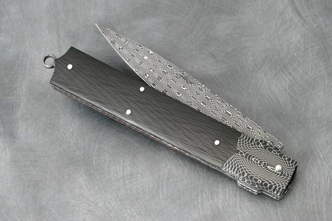 Couteau pliant Rétro fibre carbone acier damas inox D Thomas