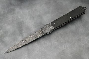 Couteau pliant Rétro fibre carbone acier damas inox D Thomas