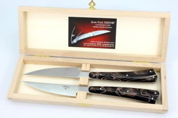 Couteaux \"As de table\" acrylique marron filets blancs coffret de 2