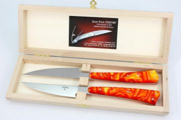 Couteaux \"As de table\" acrylique orange filets rouges coffret de 2