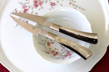 Duo couteaux "As de table" corne jaspée acier Alenox18cr