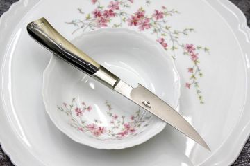 Duo couteaux \"As de table\" corne jaspée acier Alenox18cr