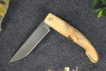 Couteau custom Montségur Prestige damas carbone racine de buis