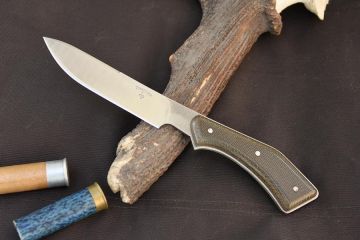 Couteau bushcraft artisanal acier mox27co manche micarta kaki