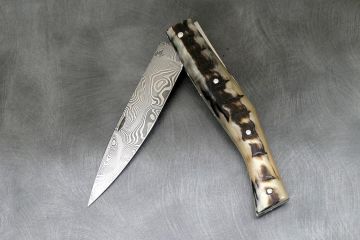 Couteau pliant Catalan lame damas carbone corne de bélier