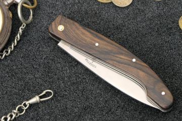 Couteau de poche artisanal Peyrecave acier carbone xc75 ronce de ziricotte