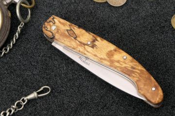 Couteau de poche artisanal Peyrecave acier inox 12c27 bois de hêtre stabilisé