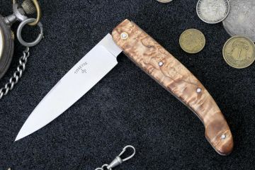 Couteau de poche artisanal Peyrecave acier inox 12c27 bois bouleau stabilisé