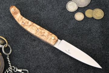 Couteau de poche artisanal Peyrecave acier inox 12c27 bois bouleau stabilisé