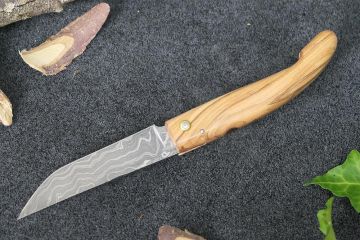 Couteau custom Montségur Prestige damas carbone ronce d\'olivier