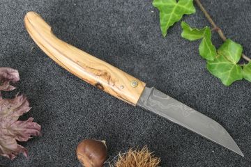 Couteau custom Montségur Prestige damas carbone ronce d\'olivier