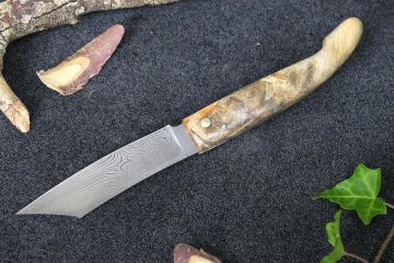 Couteau pliant Patriarche lame damas carbone manche marronnier stabilisé