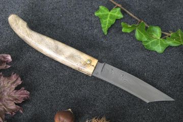 Couteau pliant Patriarche lame damas carbone manche marronnier stabilisé