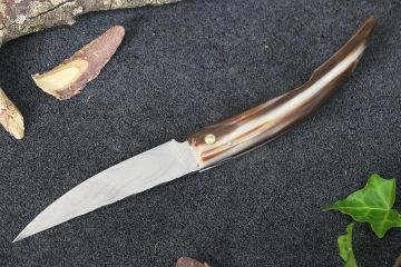 Couteau capucin damas inox Le Plantaurel manche corne jaspée brune