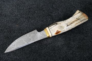 Petit couteau chasse Skinner os de mammouth stabilisé acier damas carbone