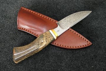 Petit couteau chasse Skinner os de mammouth stabilisé acier damas carbone