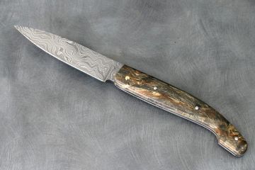 Couteau pliant Peyrecave racine de hêtre stabilisée lame damas carbone