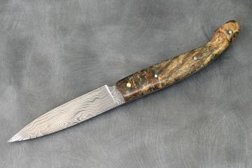 Couteau pliant Peyrecave racine de hêtre stabilisée lame damas carbone
