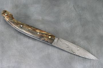 Couteau pliant Peyrecave racine de hêtre stabilisée lame damas carbone