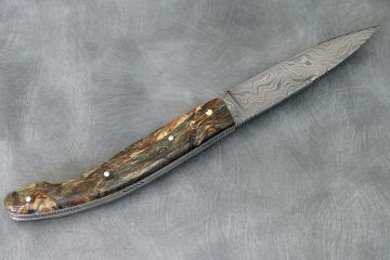 Couteau pliant Peyrecave racine de hêtre stabilisée lame damas carbone