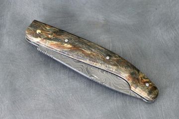 Couteau pliant Peyrecave racine de hêtre stabilisée lame damas carbone