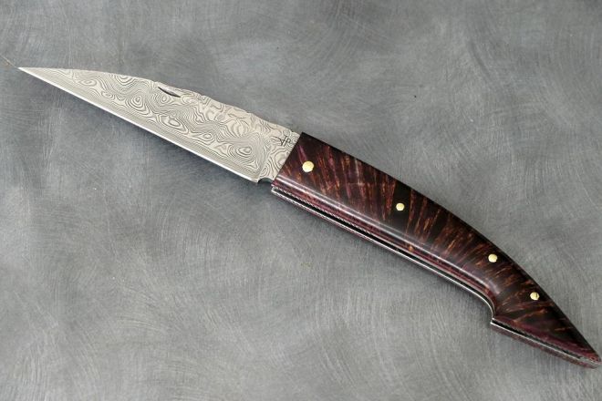 Couteau pliant Gentleman hêtre bois debout stabilisé acier damas inox