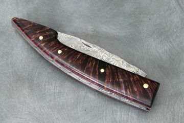 Couteau pliant Gentleman hêtre bois debout stabilisé acier damas inox