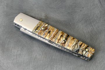 Couteau pliant Espadon molaire de mammouth acier damas inox SGPS