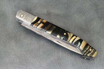 Couteau pliant Pyrène ivoire de mammouth acier damas inox
