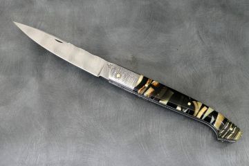 Couteau pliant Pyrène ivoire de mammouth acier damas inox