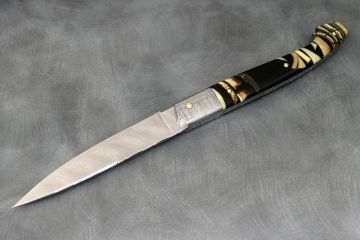 Couteau pliant Pyrène ivoire de mammouth acier damas inox