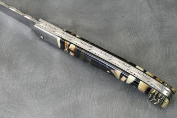 Couteau pliant Pyrène ivoire de mammouth acier damas inox