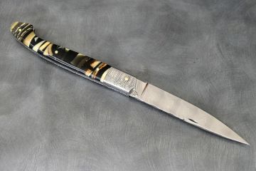 Couteau pliant Pyrène ivoire de mammouth acier damas inox