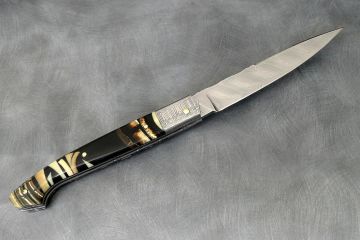 Couteau pliant Pyrène ivoire de mammouth acier damas inox