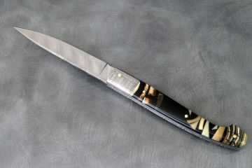 Couteau pliant Pyrène ivoire de mammouth acier damas inox