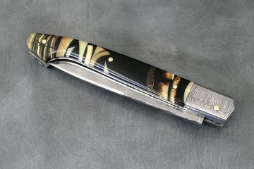Couteau pliant Pyrène ivoire de mammouth acier damas inox