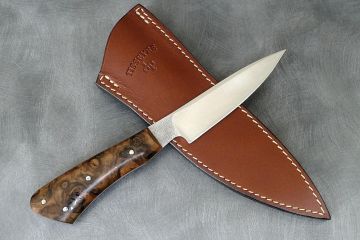 Petit couteau fixe fighter manche ronce de noyer lame acier RWL34